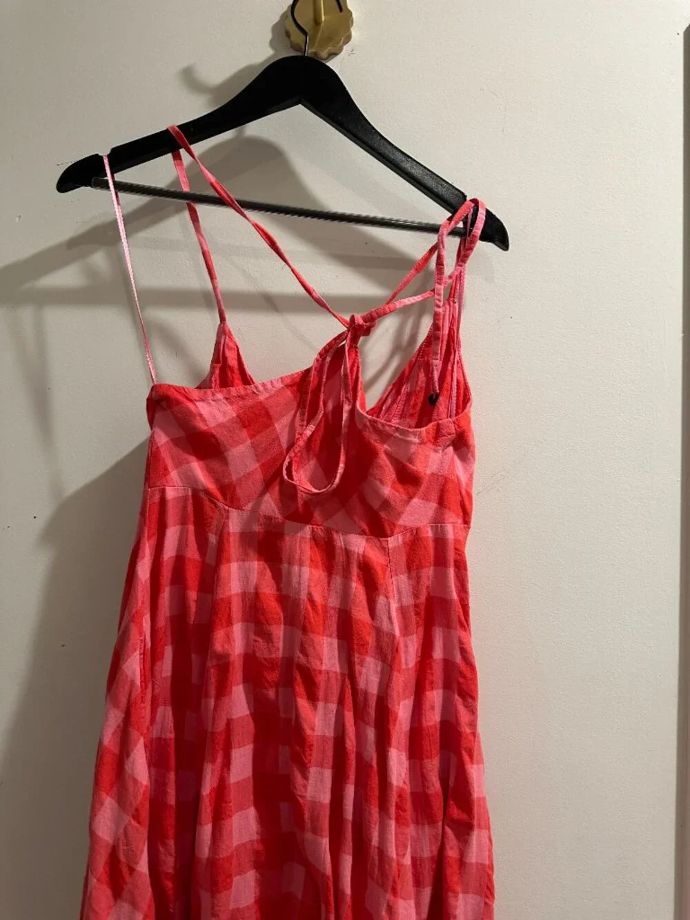 FREE PEOPLE Via Gingham Cotton Seersucker Sundress Red Combo Everly X-Small NWT